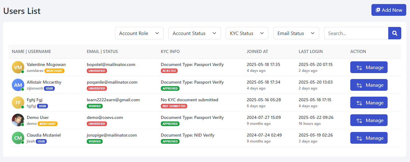 User Manage UI